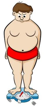 Overweight man on bathroom scale Stock-Illustration