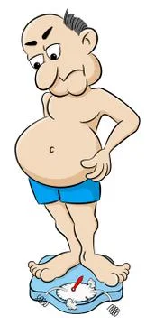 Overweight man on bathroom scale Stock Illustration