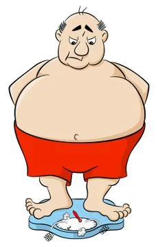Overweight man on bathroom scale Stock Illustration