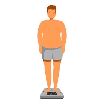 Overweight man breaking bathroom scale while weighing himself Stock Illustration