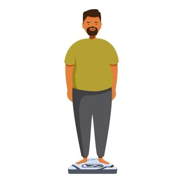 Overweight man checking weight on scale, obesity and health concerns 스톡 일러스트