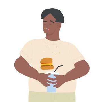 Overweight man eats junk food Stock Illustration