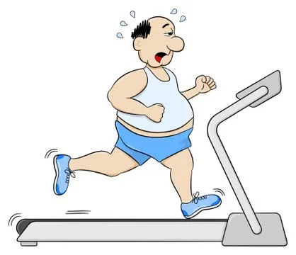 Overweight man jogging on a treadmill Stock-Illustration