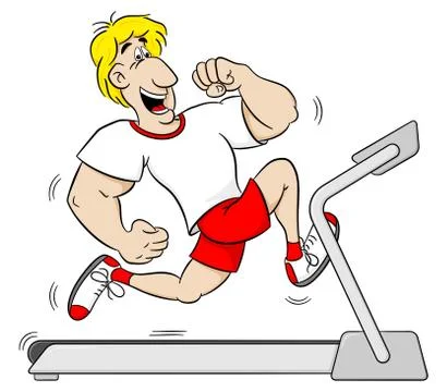 Overweight man jogging on a treadmill Stock Illustration