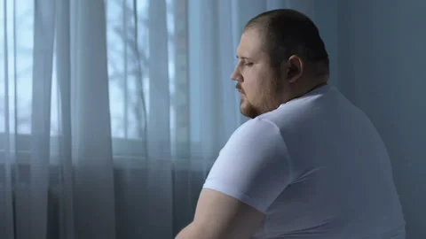 Overweight man massaging elbow joint, feeling pain, rehabilitation center client Stock Footage 89754535