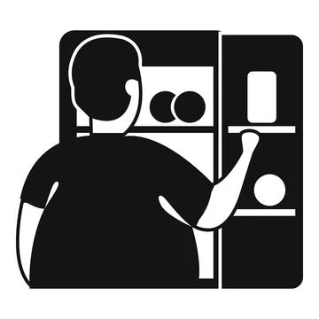Overweight man opening refrigerator finding food Illustrazione stock