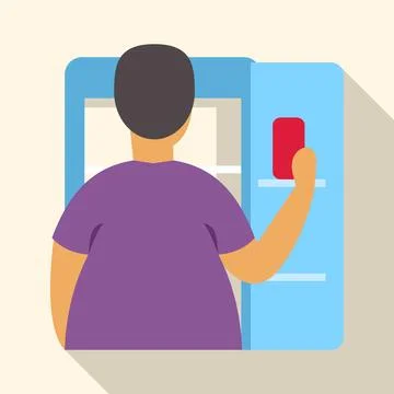 Overweight man opening refrigerator finding food Stockillustratie
