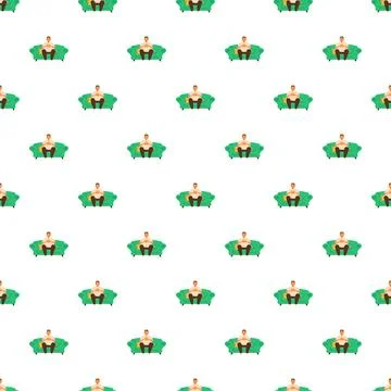 Overweight man sitting on couch seamless pattern 스톡 일러스트