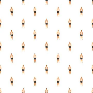 Overweight man standing in underwear pattern background Stock Illustration