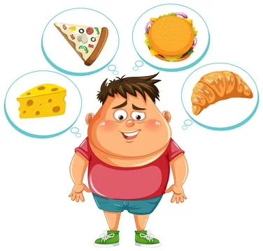 Overweight Man Thinking about Fast Food Stock-Illustration
