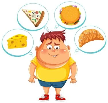 Overweight Man Thinking about Fast Food Illustrazione stock