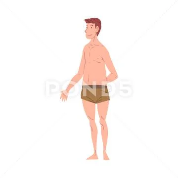 Overweight Man in Underwear, Male Mesomorph Body Type Cartoon Style Vector Stock Illustration