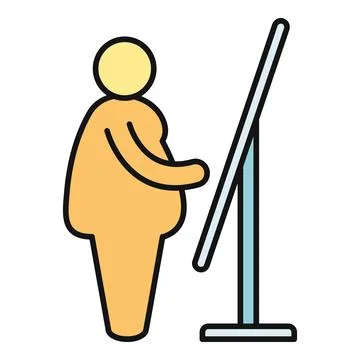 Overweight person looking at mirror, confronting body image Stock Illustration