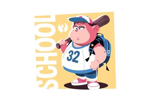 Overweight school boy with bat Illustrazione stock
