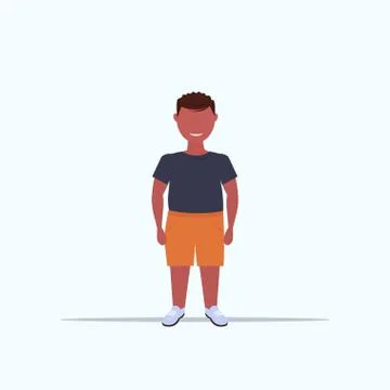 Overweight smiling boy over size child standing pose unhealthy lifestyle concept Ilustração Stock