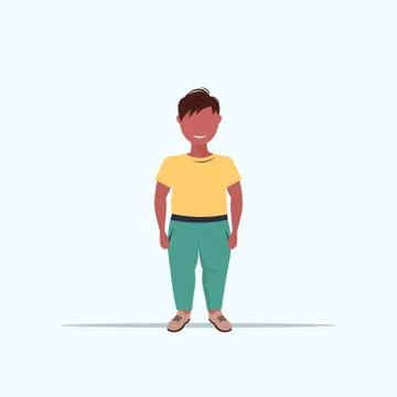 Overweight smiling boy over size child standing pose unhealthy lifestyle concept Ilustração Stock