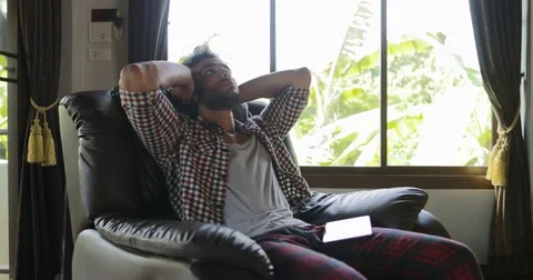 Overwhelmed Man Working With Drawing Tablet Computer Sad Gets Bad News Sitting Stock Footage 78244654