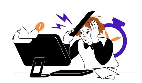 Overwhelmed worker stressed with emails and deadlines. Stock Illustration