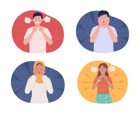 Overwhelming emotions 2D vector isolated illustrations set Stock Illustration