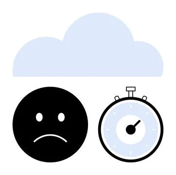 Overwhelming Workload Concept with Sad Face, Stopwatch, and Cloud Icons Rep.. Stock Illustration