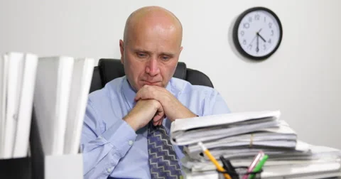 Overwork Manager Tired Late Hour Office Job Program Looking Wall Clock Busy Day Stock Footage 51858396