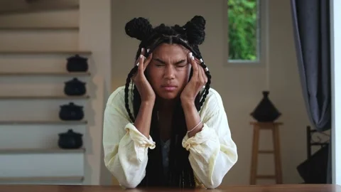 Overworked anxious young multi-ethnic woman feeling fatigue and exhaustion Stock Footage 203925247