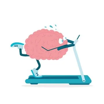 Overworked Brain Training Running On Treadmill On White Background, Illustration 스톡 일러스트