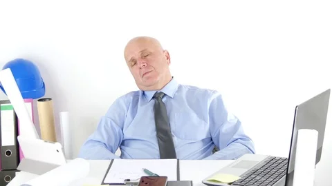 Overworked Businessma Engineer Fall Asleep Office After a Long Working Program. 動画素材 71332227