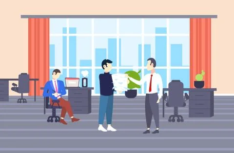 Overworked businessman carrying stack of paper documents to businessman boss Stock Illustration