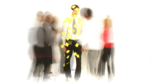 Overworked businessman gets covered in post it notes by his colleagues 스톡 동영상 32748353