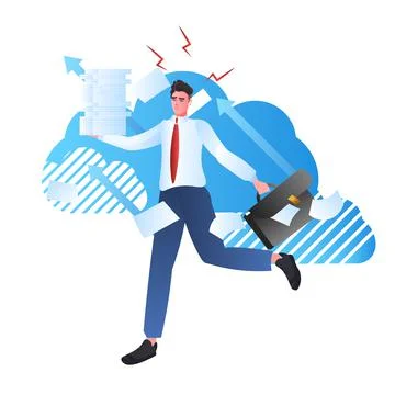 Overworked businessman holding documents stack deadline paperwork stress concept Stock Illustration