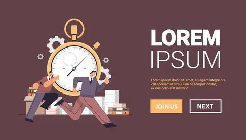 Overworked businessmen with stopwatch running in office hurry at work deadline Stock Illustration
