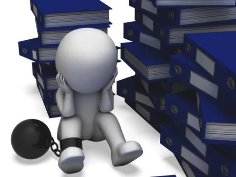 Overworked character showing exhausting workload Illustrazione stock