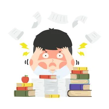 Overworked Elementary School Student Illustrazione stock