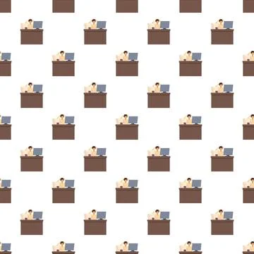 Overworked employee feeling stressed at office desk pattern Stock Illustration