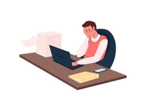 Overworked employee flat color vector detailed character Stock Illustration