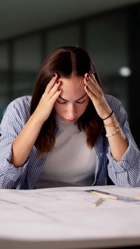 The Overworked Female Architect Sitting Stock Footage 314134392