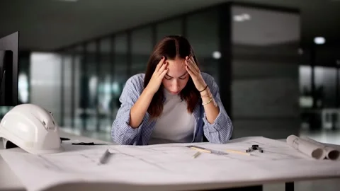 The Overworked Female Architect Sitting Stock Footage 314522321