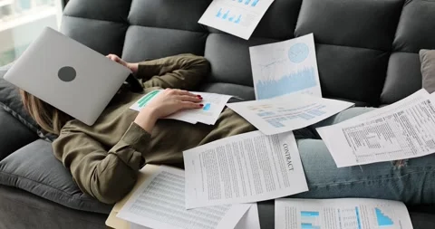 Overworked freelancer and online work at home Video stock 288079711