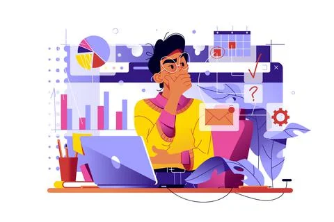 Overworked man lost in thoughts Stock Illustration