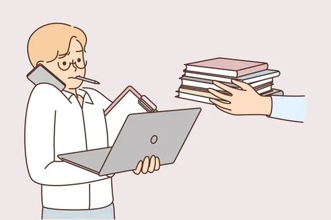 Overworked man needs personal assistant or time management that increases Illustrazione stock