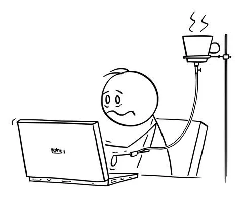 Overworked or Tired Office Worker, Man or Businessman Working on Computer With Illustrazione stock