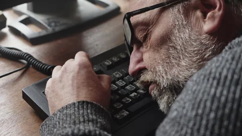 Overworked Programmer Sleeps Across Keyboard Under Deadline Pressure Stock-Footage 336719393