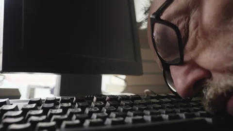 Overworked Programmer Wakes From Sleep on Keyboard After Long Shift Stock Footage 336719093