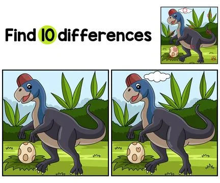 Oviraptor Dinosaur Find The Differences Stock Illustration