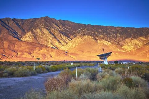 Owens Valley Radio Observatory Array with Mountain Landscape and Desert Stock Photos