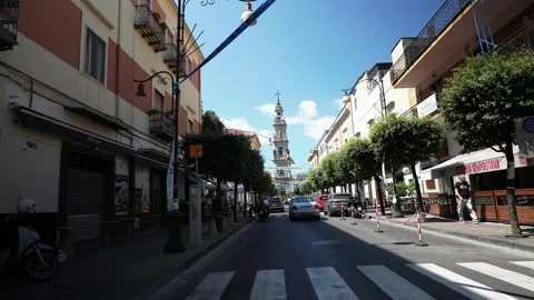 Ower next to the Basilica of Our Lady of the Rosary in Pompeii, Italy. Stock Footage 275815562