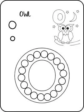 Owl abc animals dot markers activity Pages Stock Illustration