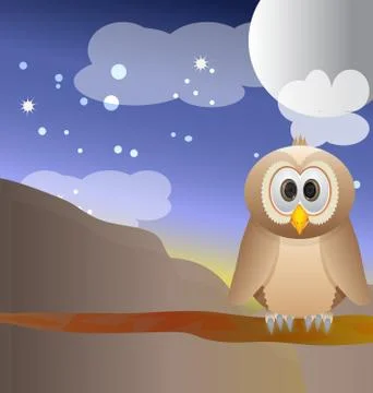 Owl and the moon Stock Illustration