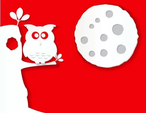Owl and moon in paper effect Stock Illustration